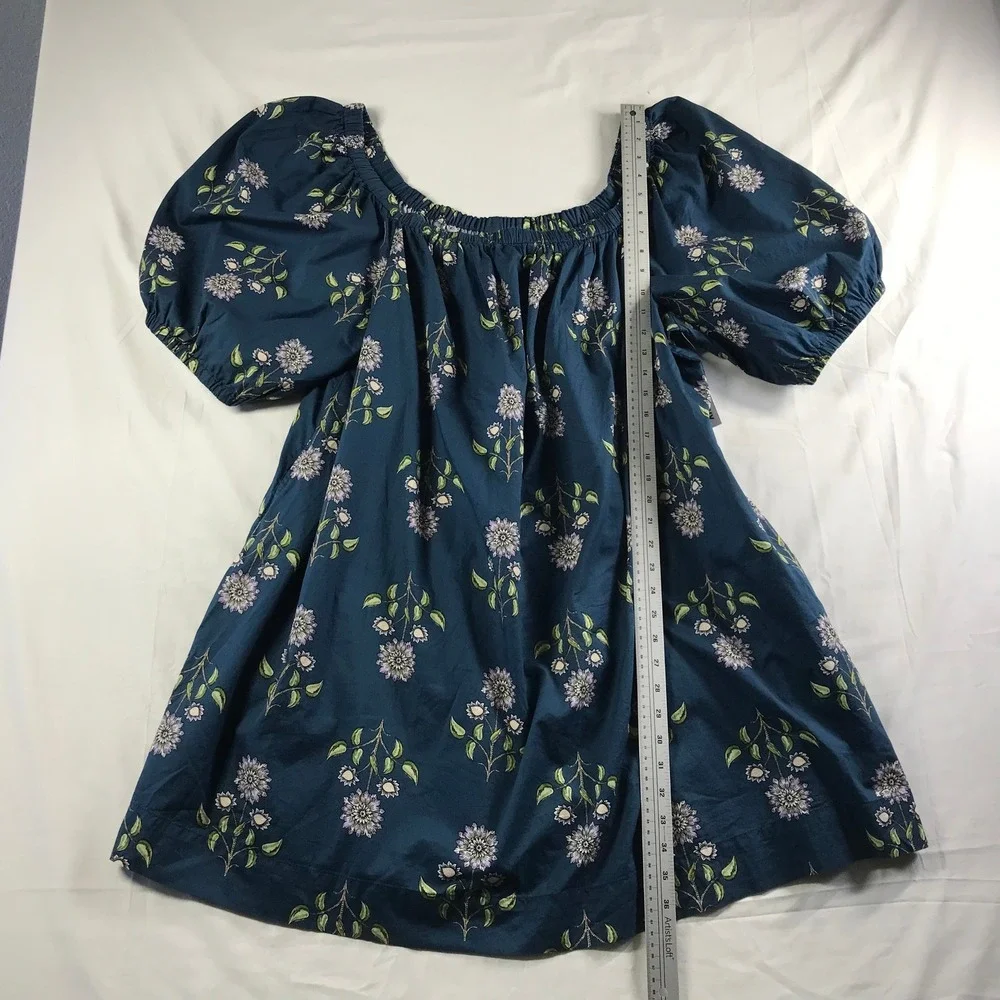 Old Navy Women 2X Teal Floral Puff Sleeve Cotton Boho Blouse Top 766909-00-1